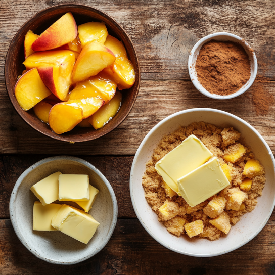 Ingredients for peach cobbler with cake mix