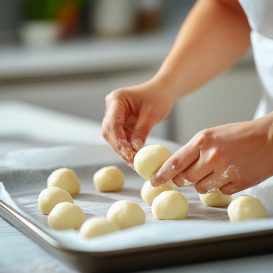 Hands rolling  dough into perfect balls