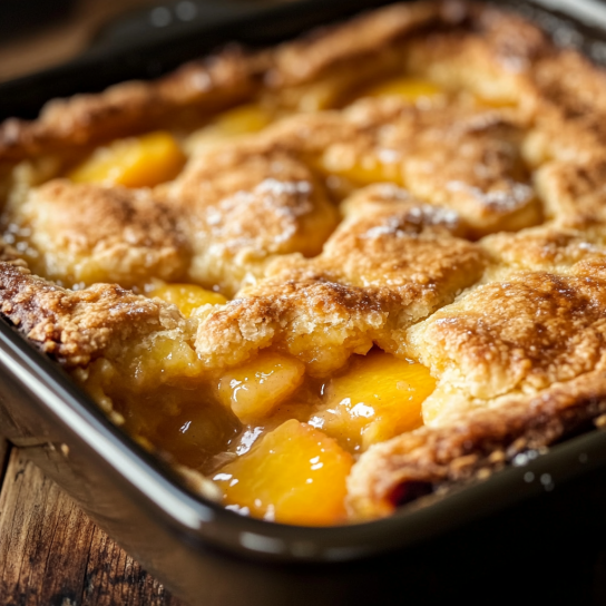 Perfectly baked peach cobbler with a golden crust